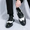 Leather Shoes Men's Spring and Autumn Dress Black and White Color Matching Men's Shoes Engraved Brock Leather Shoes Men's Wedding Shoes Derby Shoes