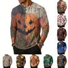 Men's Casual Halloween Print Henley Shirt Raglan Sleeve Three Quarter Sleeve Top with Button Placket for Daily Wear