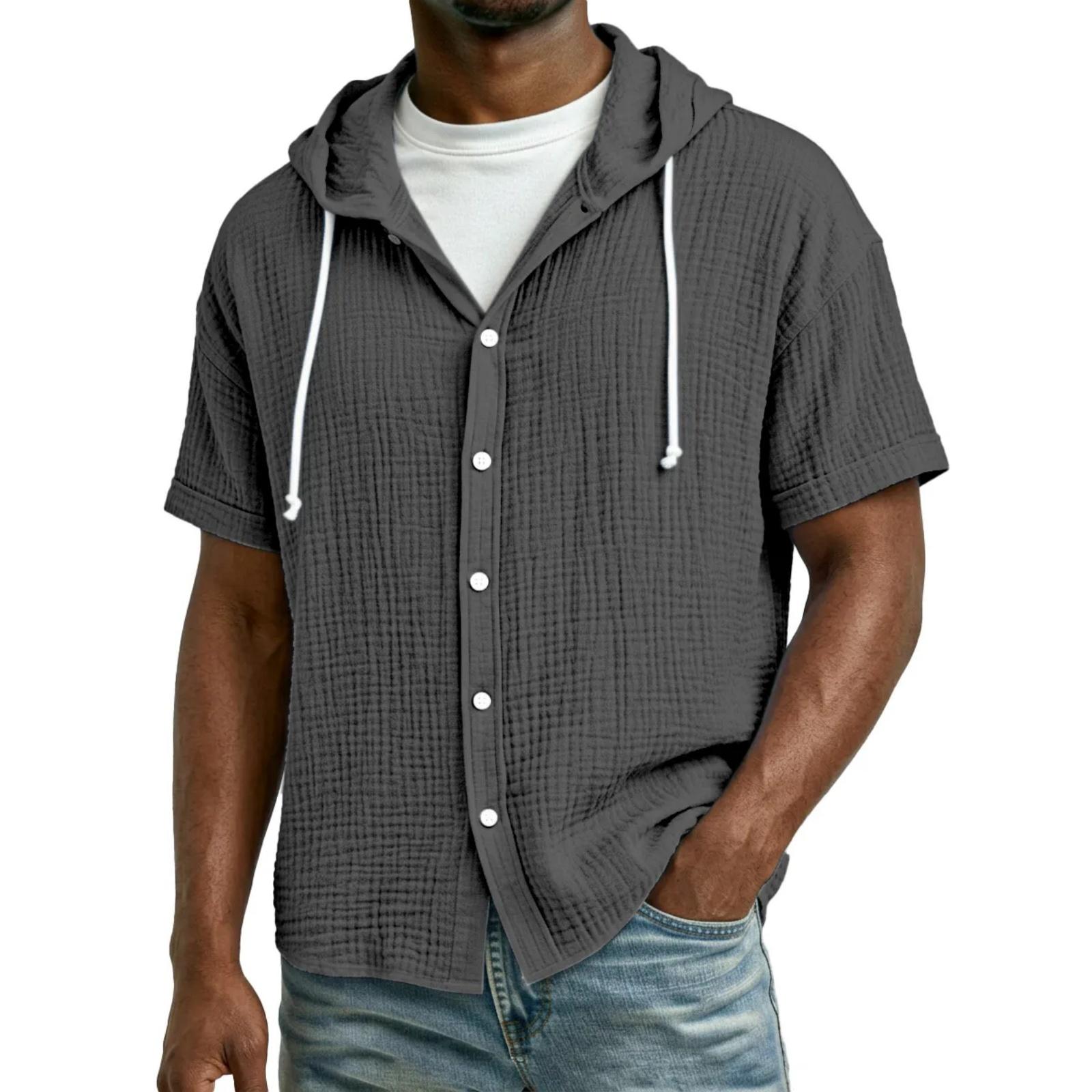 

Мужская повседневная и модная однотонная толстовка с капюшоном - Мужская свободная, дышащая плиссированная короткорукавная рубашка XXXL