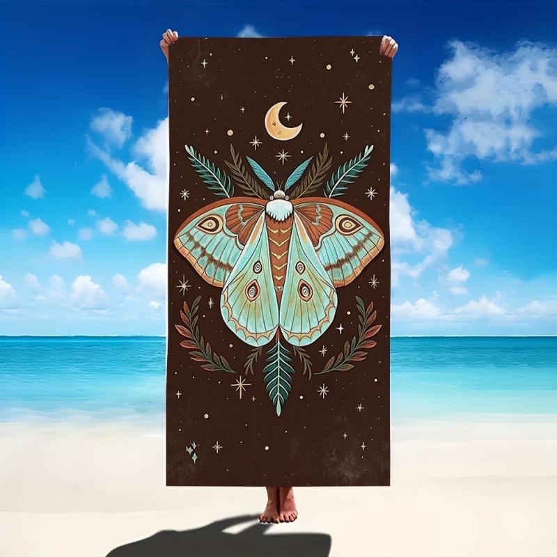 Boho Mystic Moon Luna Moth Beach Towel Quick Dry Sand Free Witchy Star Insect Print Towel for Beach Outdoor Bohemian Decor