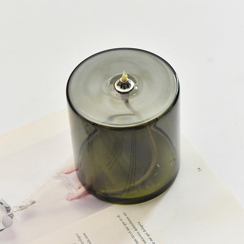 1PC Table Candle Rustic Oil Lamp with Wick Home Decoration Grey Green Cylindrical Transparent Glass Candlestick Christmas Dinner