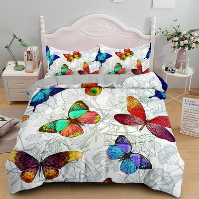 Bunte Schmetterling Königin König Bettbezug Fliegende Tiere Bettwäscheset Frauen Blumen Bettdeckenbezug 2/3-teilig Polyester Steppdeckenbezug