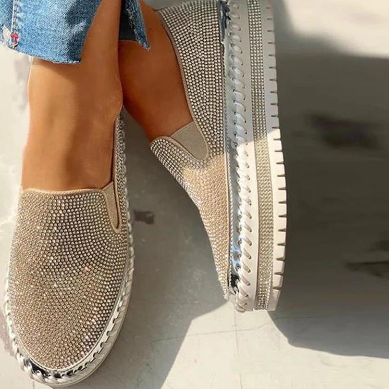 Spring Shoes Women Fashion Crystal Glitter chaussure femme Casual Female Loafers Slip On Flat Platform Women Shoes WSH4030