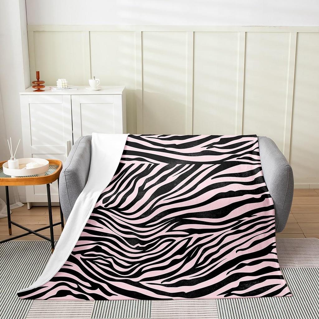 Pink Zebra Print Blanket Soft Fleece Throw Cozy Living Room Decor Animal Pattern Bed Cover Fashion Home Textile