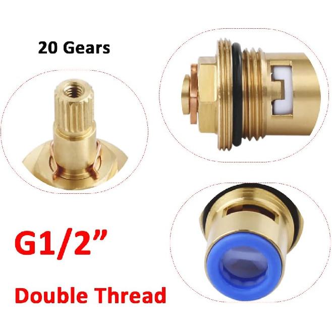Faucet Ceramic Cartridge Valve, G1/2" Brass Tap Ceramic Disc Cartridges Replacement for Hot Cold Water (Type F2- H49mm)