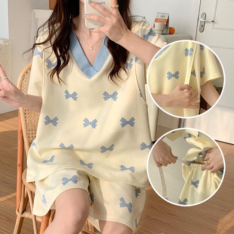 Plus Size Modal Cotton Short Sleeve Nursing Pajamas - Summer Maternity Wear for Postpartum and Outdoor Use 4XL - 250-300 Jin
