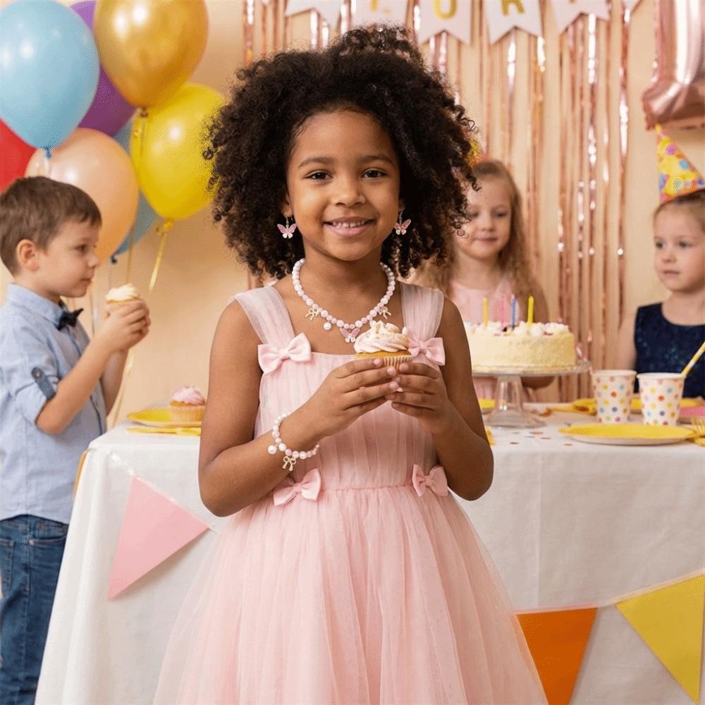 Pink Pearl Beaded Necklace Hand Chain Sweet Style Ear Pendants  Children's