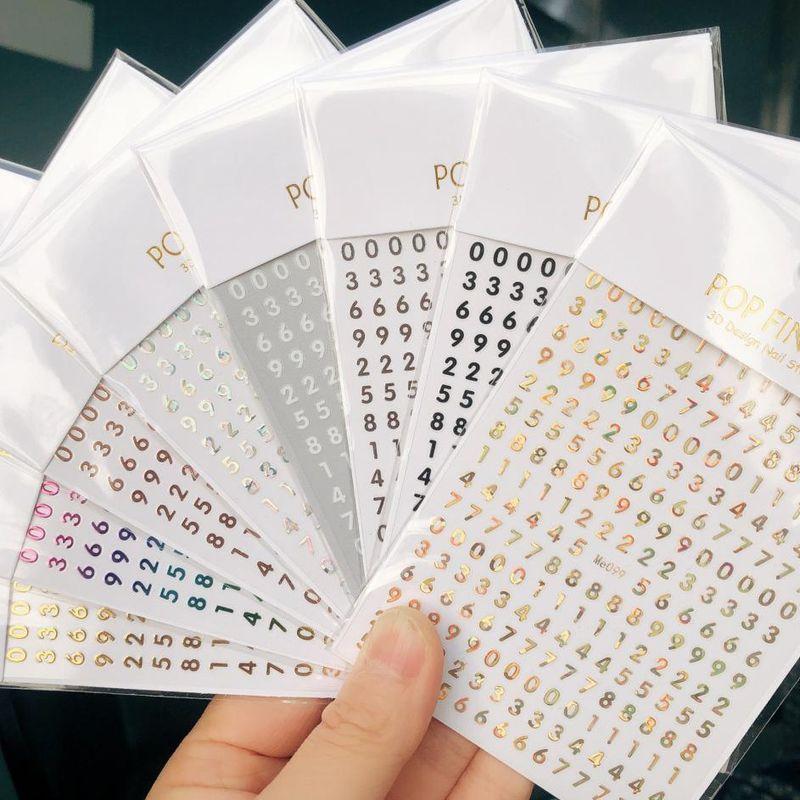 

Nail Digital Stickers Nail Stickers Black and White Laser Gold Silver Adhesive Nail Sticker Paper 0-9 Nail Sticker 4 sheets (one sheet per section)