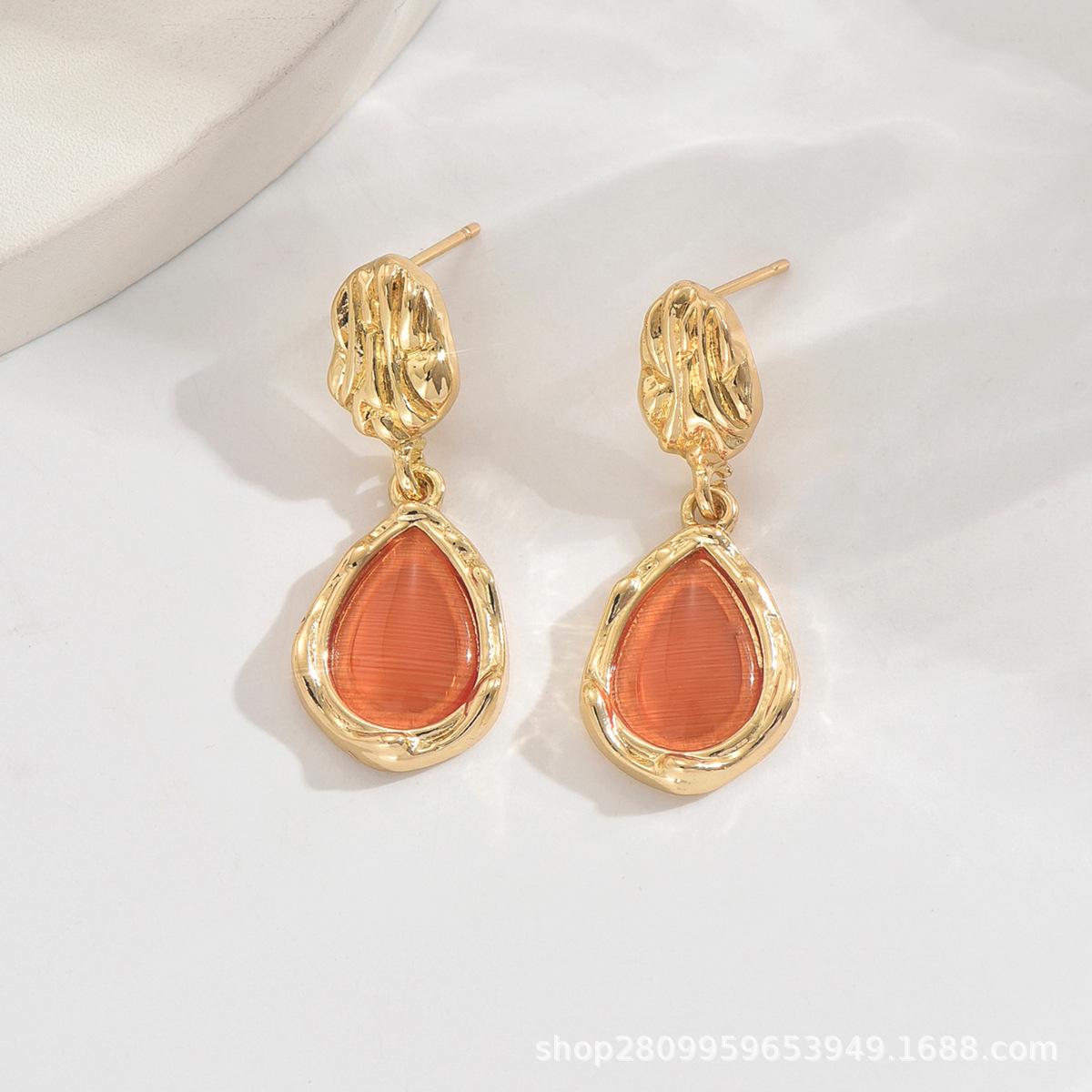 

Новые простые серьги-капли из опала, серьги с простым нерегулярным плиссированным дизайном для женщин