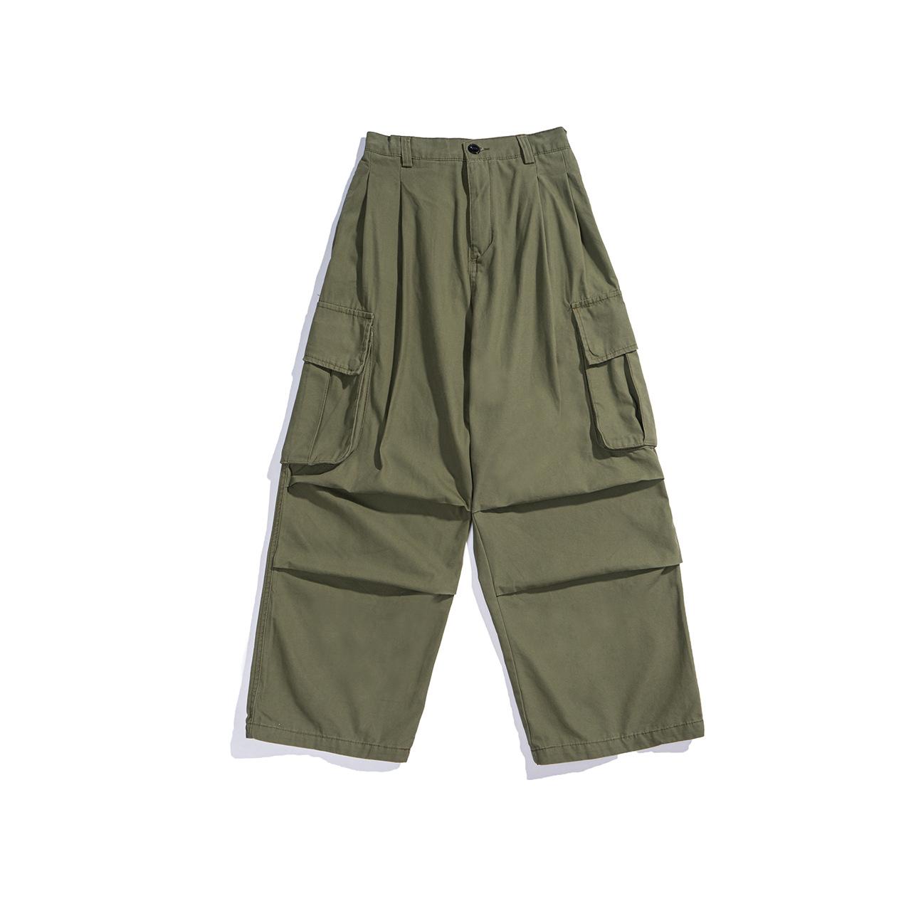 Men s clothing Retro overalls New trendy brand tooling loose straight wide-leg pants M зелёный