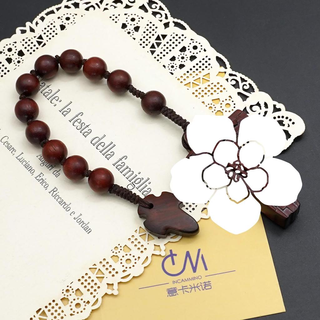 Handmade Rosewood Mala 8mm with Simple Shale Background and Rope-Woven Design