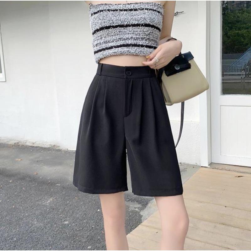 Suit Shorts for Female Students In Summer Thin High Waist Wide-leg Macaron Ice Silk Straight Loose Outer Five-point Mid-pants