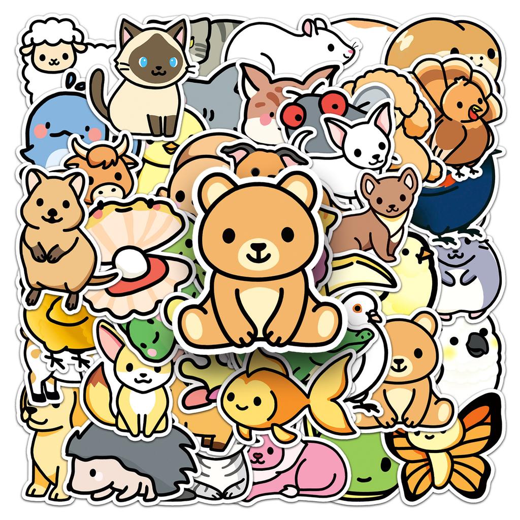 50 Cartoon Animal Doodle Personality Cute Children's Gum Card Decorative Mobile Phone Case Suitcase Sticker Waterproof