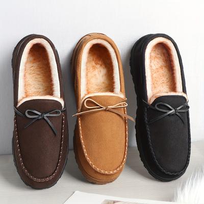 Couple Solid Color Slip On Loafers with Warm Plush Lining Comfortable Non-Slip Rubber Sole Durable House Shoes