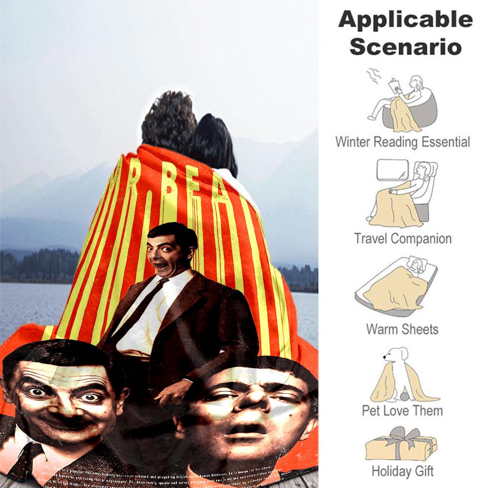 1pc Mr. Bean Outdoor Blanket Lightweight Flannel, Soft & Warm, All-Season Use for Sofa, Outdoor, Camping, Living Room, Office028