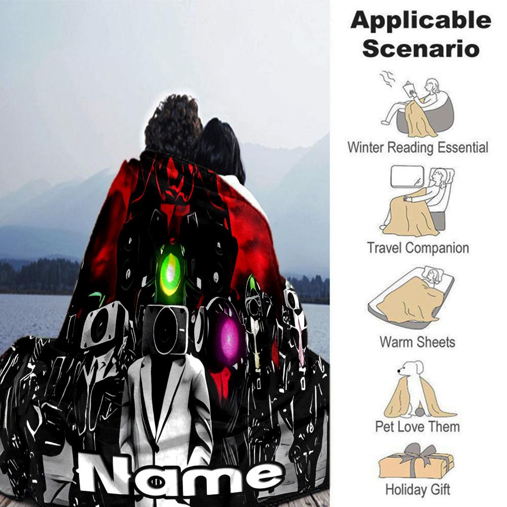 Customiz Name Personality Skibidi Toilet Blanket Soft &Warm Sofa Office Bed Travel Lunch Break Blanket, Gift Suitable All Seasons