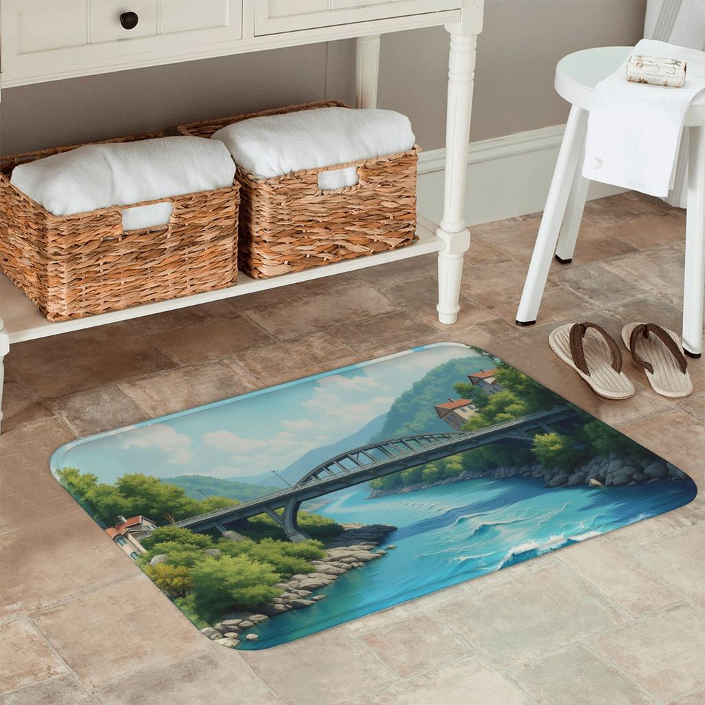 1PC Landscape Kitchen Rug Non-Slip Door Mats Pop Design Bathroom Rug Bath Mat Carpet for Home Sink Laundry Decor