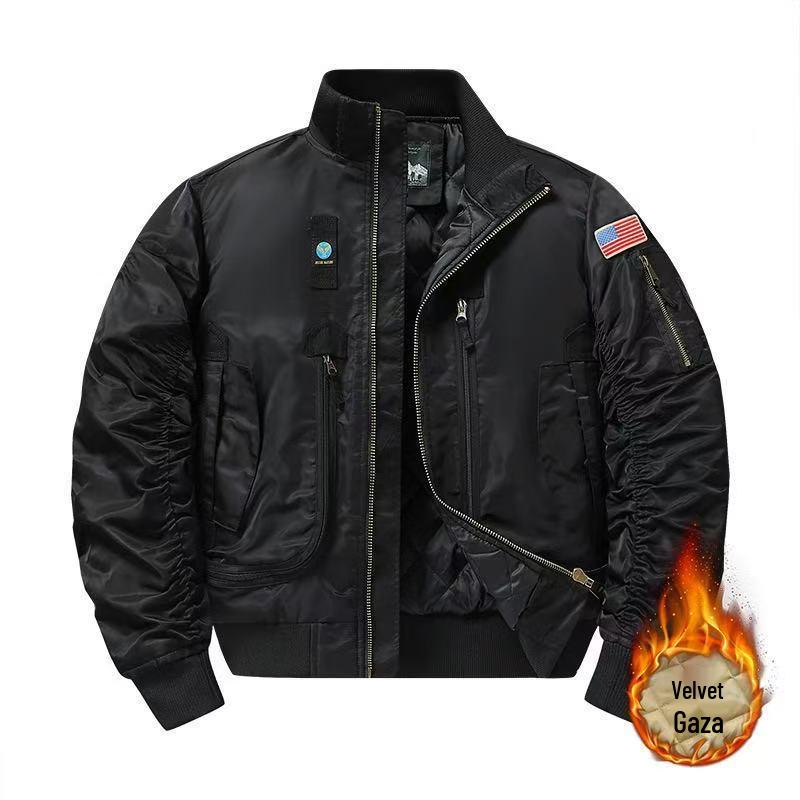 Autumn-Winter MA1 Cotton-Padded Thick Pilot Workwear Baseball Jacket, Loose Fit, Plus Size