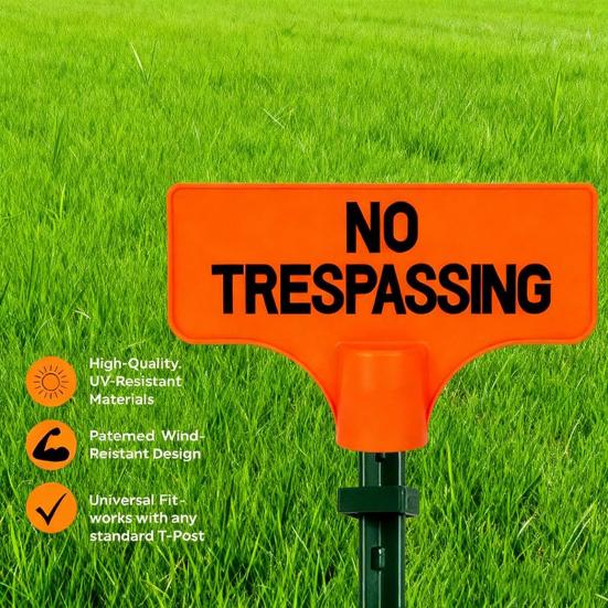 No Trespassing Sign Orange Purple Property Warning Sign Weather Resistant Highly Visible Outdoor Marker Sign for T-Post Mount Farms Construction Sites