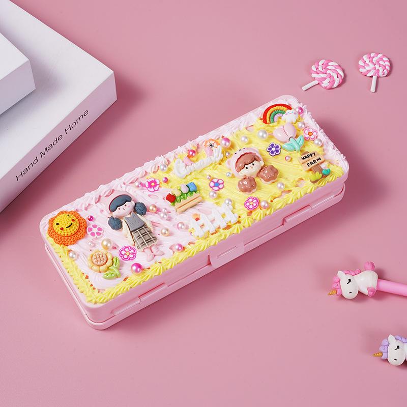 Dvoupatrový penál: Dětský DIY Ručně vyráběný krémový lepidlový obal pro žáky základních škol - Narozeninový dárek