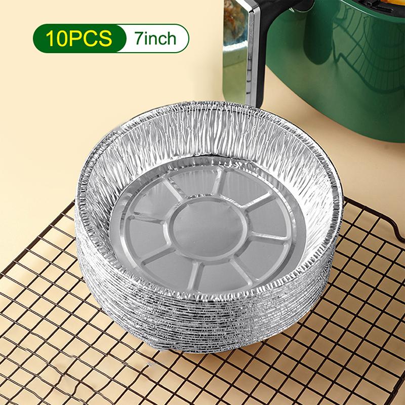 10Pcs Foil Boxes Air Fryer Aluminum Foil Pan 16/18/20cm Food Container Oven BBQ Tray Oil-proof Non-stick Kitchen Baking Supplies