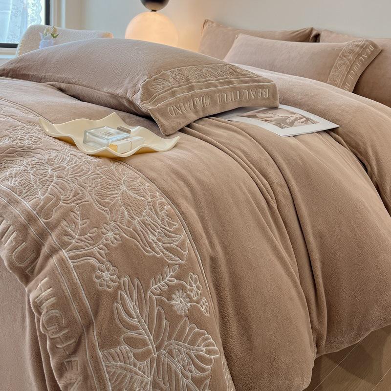 Thickened Milk Fleece Bed Four-Piece Light Luxury High-End Coral Baby Fleece Quilt Cover Bed Sheet Mattress Bedding