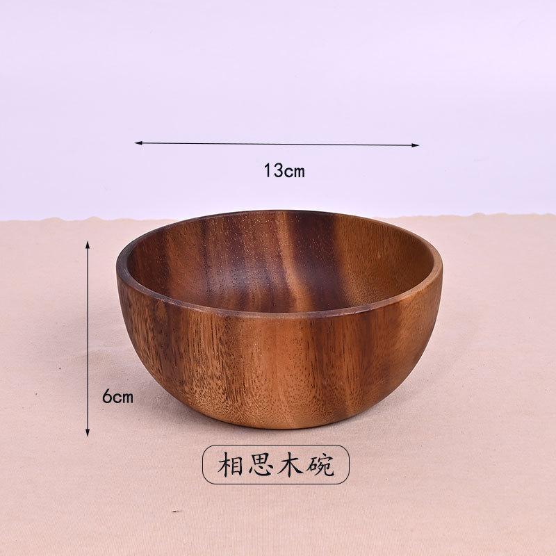 Wooden Round Retro Style Wooden Bowl Japanese Salad Bowl Solid Wood Soup Bowl