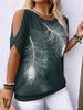 Women's Round Neck Elegant Off-Shoulder Tie-Back Print Top