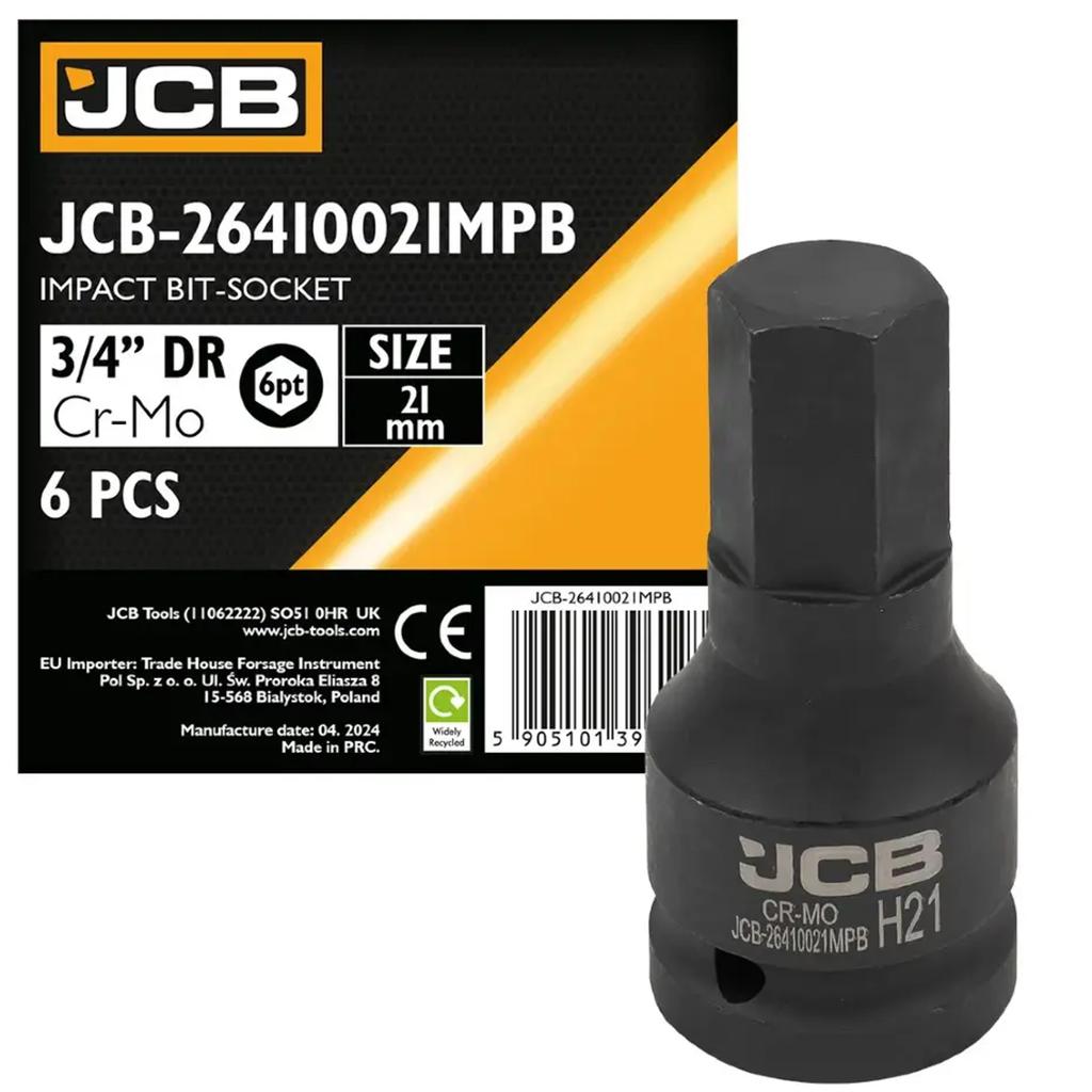JCB Impact Bit Socket 3/4" 21mm 6-point Cr-Mo Socket Wrench
