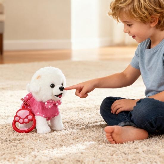 Yousheng Kinder Elektrisches Plüschhund-Spielzeug mit Leine Interaktiv Bellend Nickend Beweglicher Schwanz Laufender Welpe Plüschtier Kleinkinder Pädagogische Simulation Stofftier