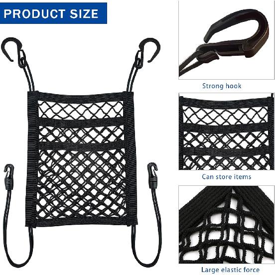 3-Layer Car Mesh Organizerm, Baby Stretchable Storage Bag,Seat Back Net Bag, Dog Car Net Barrier Pet Barrier, Stretchable Mesh, Suitable for Cars,