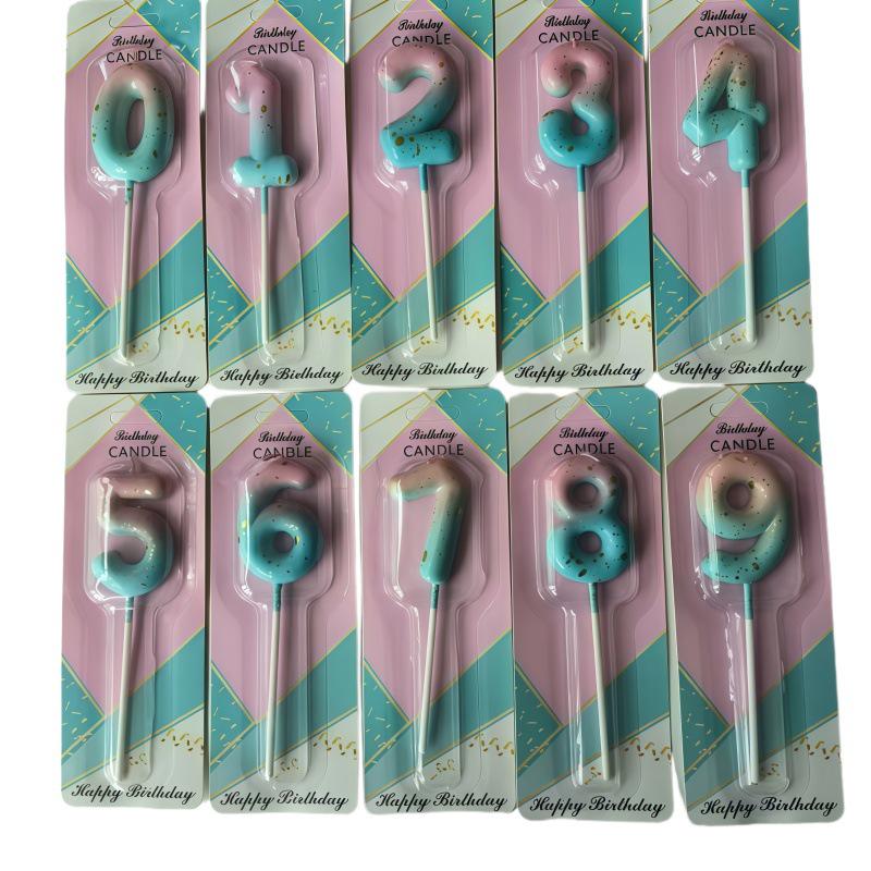 Retro Pink Cartoon Number Candles for Birthday Cakes (0-9) with Chocolate Drip Design