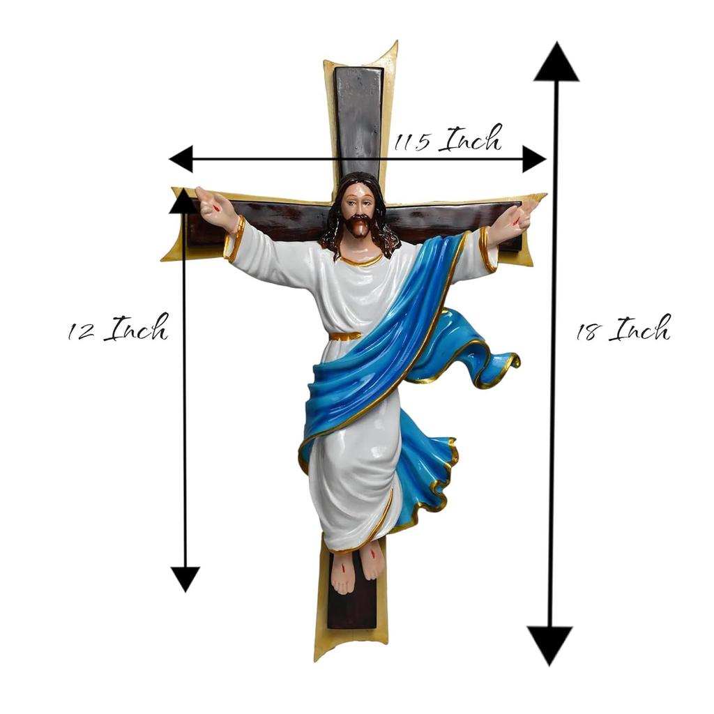 Risen Christ/The Holy Cross Perfect for Home/Prayer Room/Gifting & Decoration ( 6 X 11.5 X 18.5 Inch ) ((Blue))