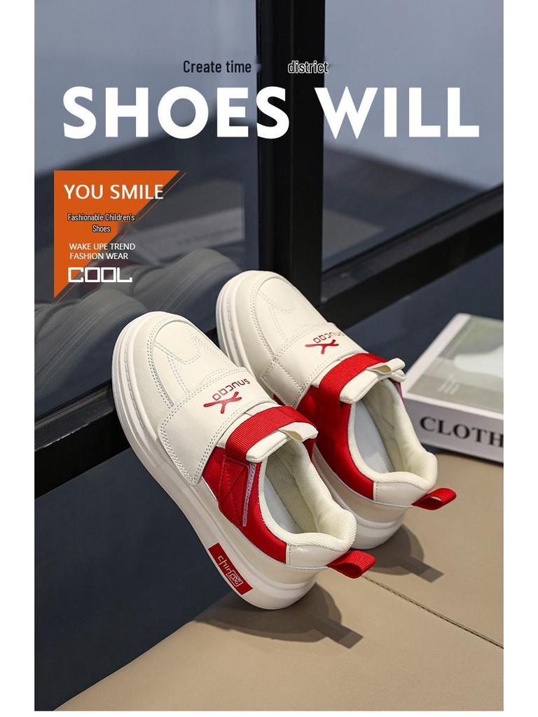 2025 Men's & Kids' Trendy Sports Shoes: Breathable Velcro White Shoes for Autumn