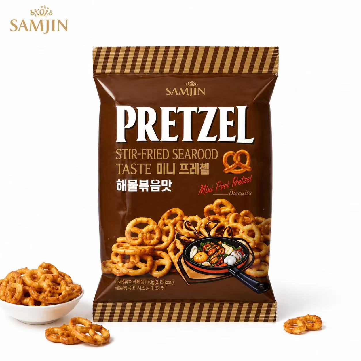 SAMJIN Мини-крендельки 70 г со вкусом морепродуктов | Хрустящая текстура, пикантный вкус морепродуктов, удобный перекус seafood flavor
