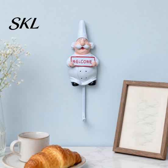 Adhesive Bathroom Hook Cute Chef Shape Hook, Strong Resin Kitchen Wall No Punch Fun Decoration Backing Decorative for Home Hang Utensils Dishcloths