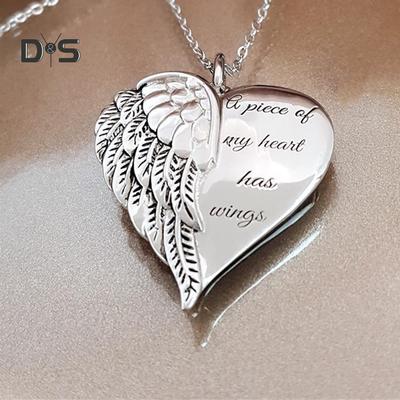 Tokay Women Angel A Piece Of My Heart Has Wings Letter Pendant Necklace