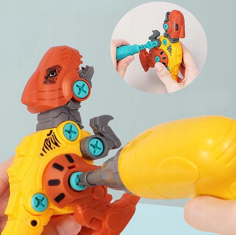 Klocki Konstrukcyjne Dinozaury Do Skręcania 4w1 Zestaw z Wkrętarką Walizką