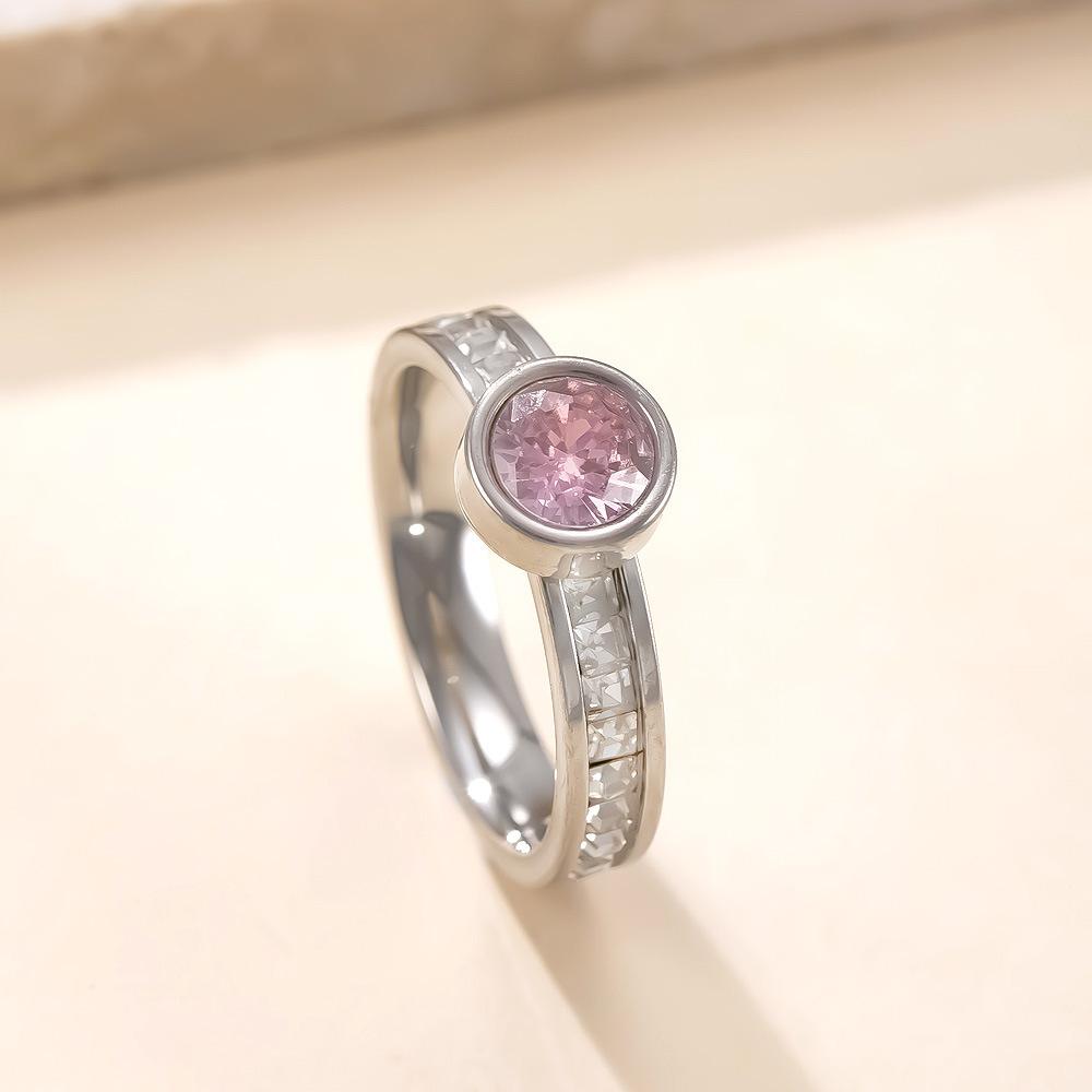

Shinny Round Zircon Stainlesss Steel Ring Women Luxury Minimalist Geometric Trendy Finger Rings Wedding Zircon Gift Wholesale 9 сталеві рожевого кольору