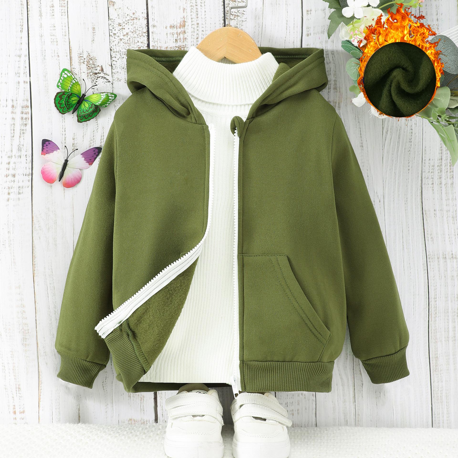 

Детские флисовые толстовки с капюшоном на молнии для мальчиков и девочек, осенние однотонные куртки с длинными рукавами, спортивные толстовки 4Y зелёный