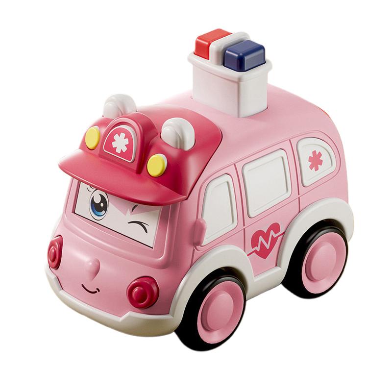 

Press Change Face Inertia Cars Police Ambulance Digger Trucks Educational Vehicle Toy for Kids 3+ рожевий