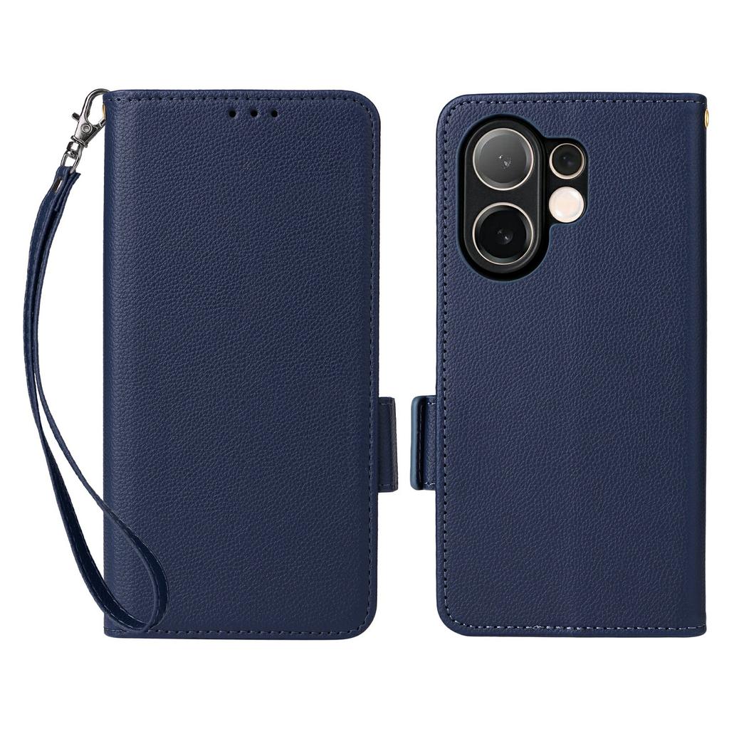 For Vivo V60 5G Case with Wrist Strap Litchi Texture PU Leather Wallet Phone Cover