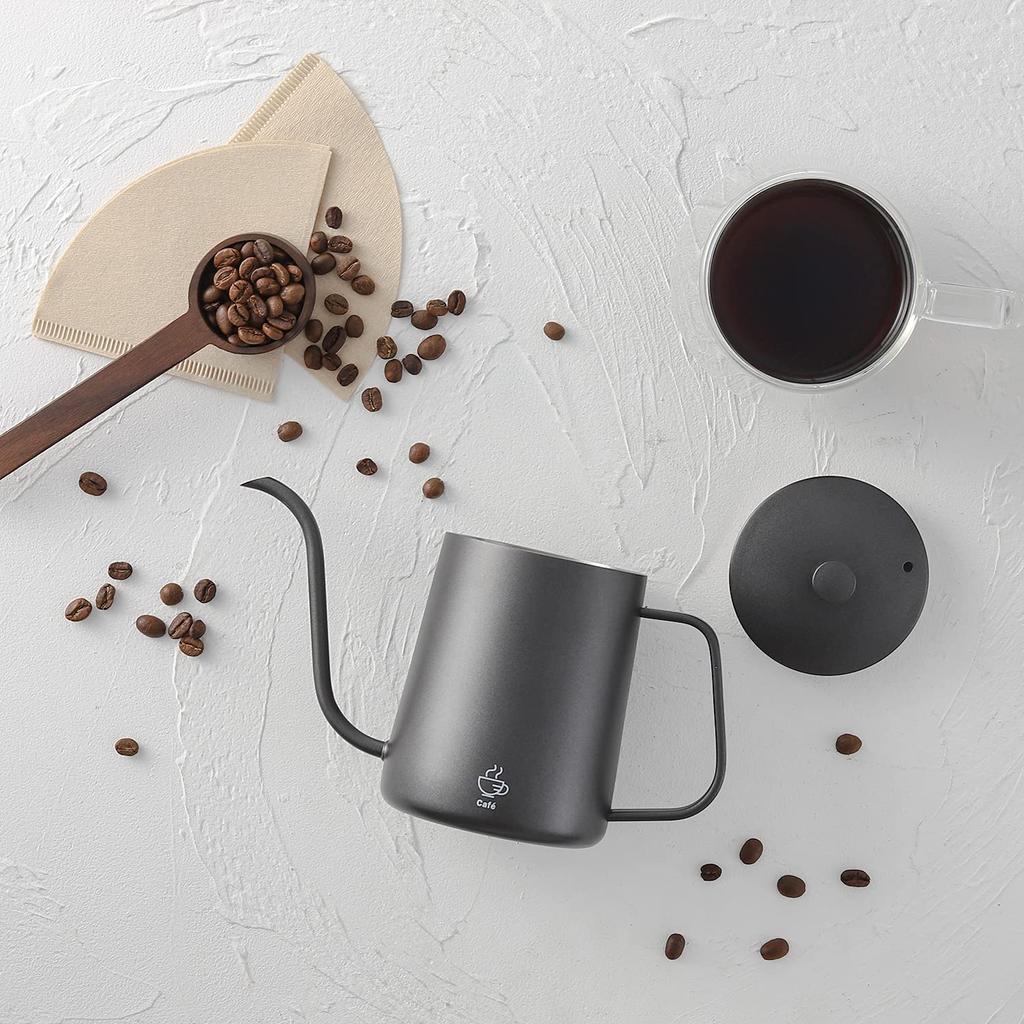 VKCHEF Coffee Pot, Coffee Drip Pot, Drip Kettle, Narrow Spout, Mini 600ml, Stainless Steel, Camping Kettle, Black, Espresso Pot, Tea, Coffee Kettle