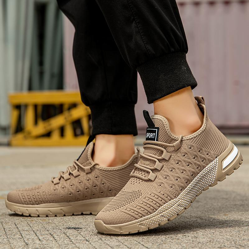 Men‘s Running Shoes Non-slip Lace-up Casual Shoes Fashion Knit Sneakers Breathable Mesh Walking Shoes Fitness Training Flat Shoe