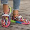 2025 New Plus Size Lace-up Colorful Low Top Shoes Women's Graffiti Lazy Canvas Flat Shoes