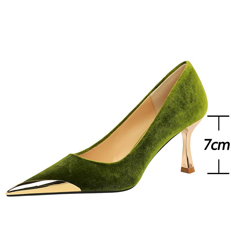 Women 7 Cm Heels Metal Pointed Women Pumps Kitten Heels Sexy Party Shoes Women Suede Lady Heels Luxury Wedding Shoes