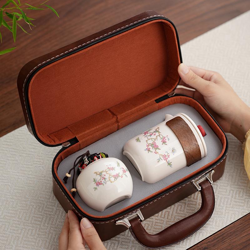 Chinese Portable Tea Drinking Wisteria Flower Ancient Rhyme Pot Car Express Cup Travel Kung Fu Tea Set Small Set Business