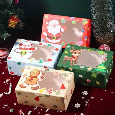 4 Stück mit Fenster Weihnachtsgeschenkboxen Schneemann-Design Öffnend Süßigkeitenverpackung Bäckereischachteln Lebkuchen-Thema Papierbox