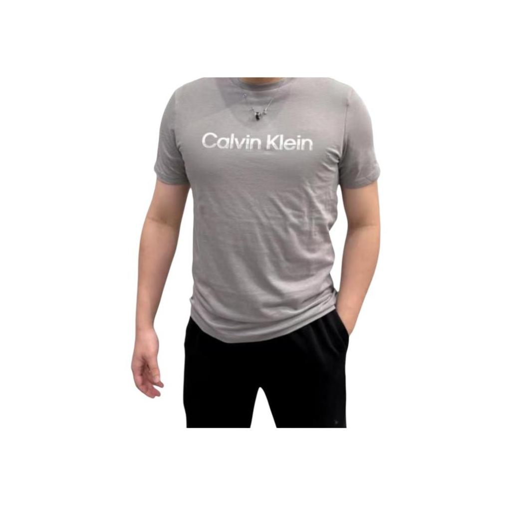 Calvin Klein Casual Comfortable Letter Logo Versatile Round Neck Short Sleeve T-Shirt Men T-Shirts Gray 4R8057S-020
