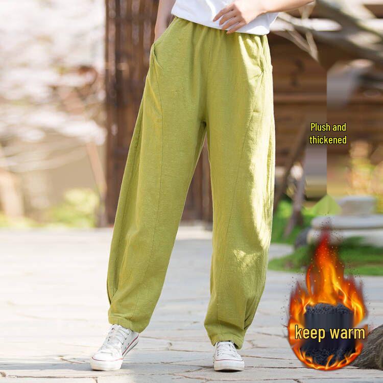2025 Spring & Summer Loose Fit Ramie-Cotton Women's Yoga Pants - Sand-Washed Casual Bloomers